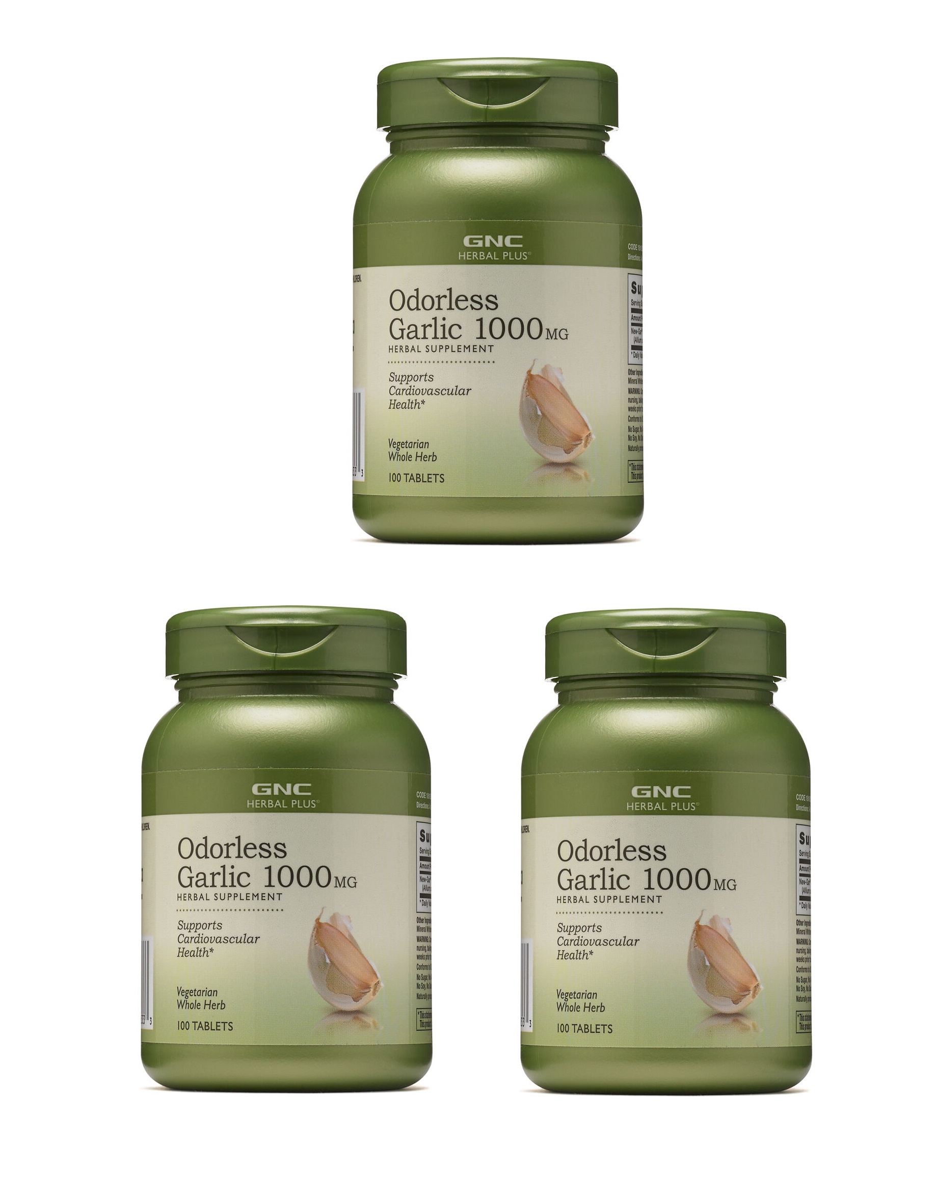 GNC Herbal Plus Odorless Super Garlic 1000mg 100 Tablets x 3